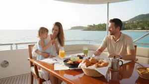 A family on the deck of a private yacht cruise