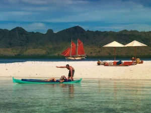 A yacht sailing between the islands of Komodo National Park