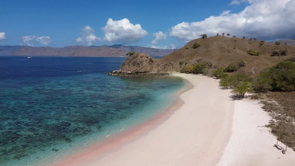 Aerial view of the pink sand beach on Komodo Island