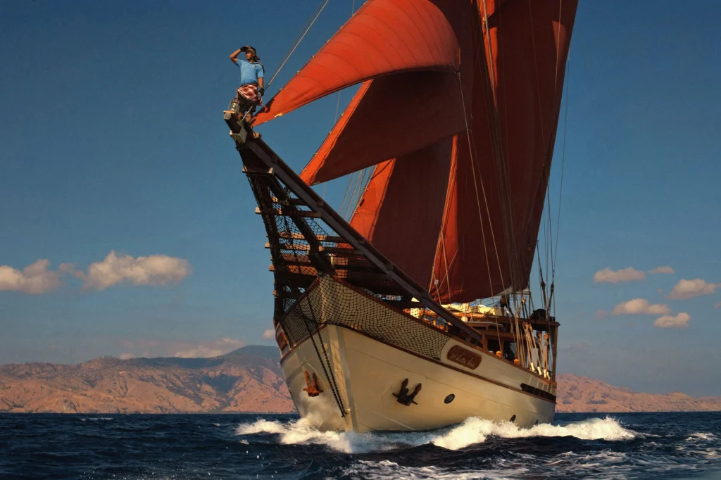 Phinisi under full sail in the Flores Sea